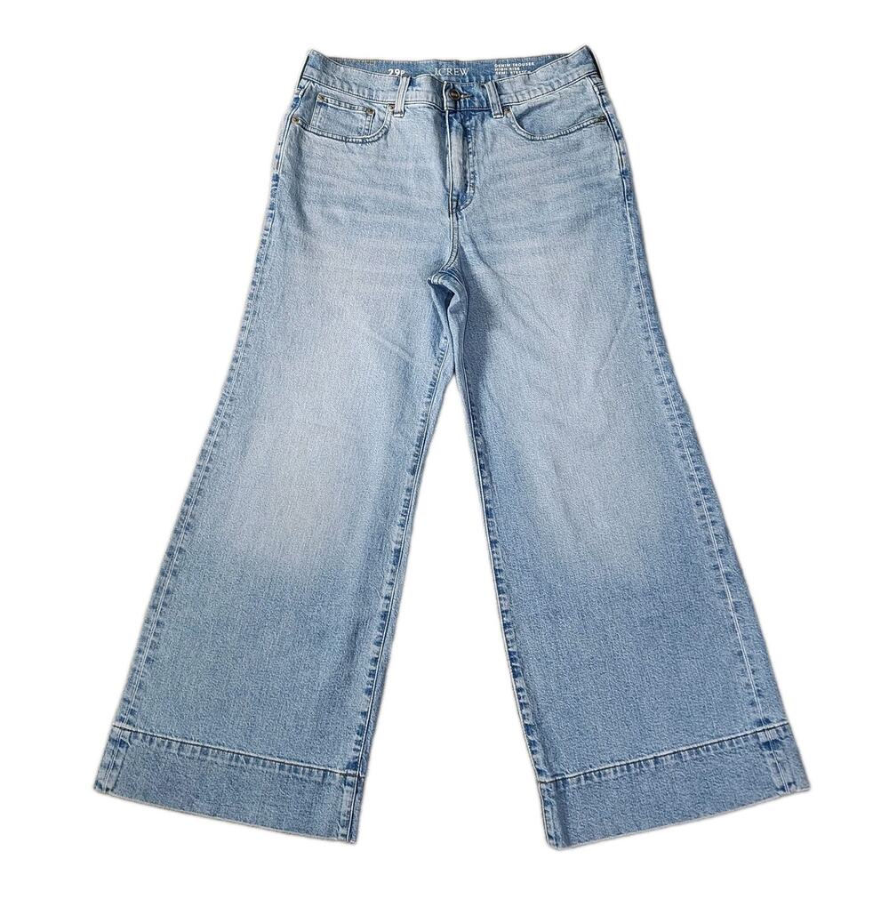 J. Crew Sailor Denim Trouser Jeans Wide Leg Light Wash Denim High Rise 29 Petite
